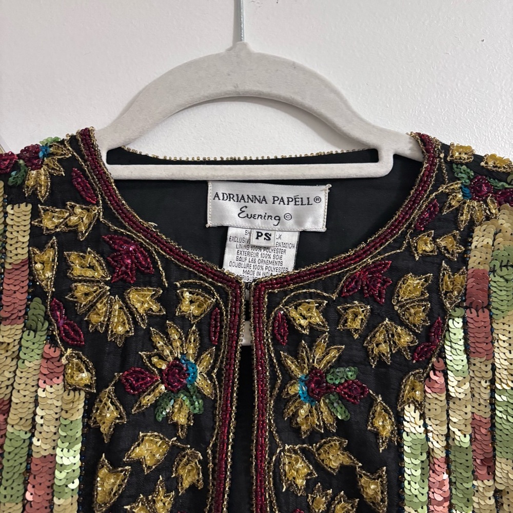 Adrianna Papell Evening black & gold fully sequined embroidered jacket - Picture 2 of 8